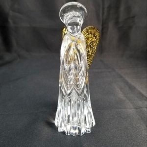 Gorham 1831 clear crystal angel figurine gold wings Christmas Holiday Decor
